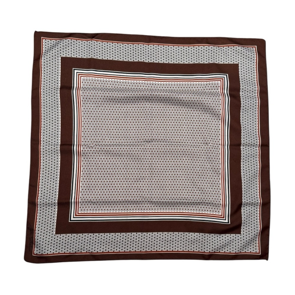 Eve Dedree Vintage Satin Square Brown Pattern Scarf - Picture 3 of 3